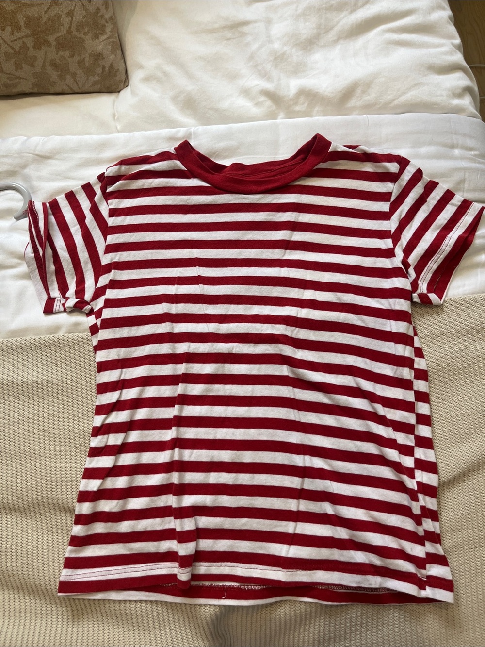 Brandy Melville Red & White Striped Crewneck Tee
